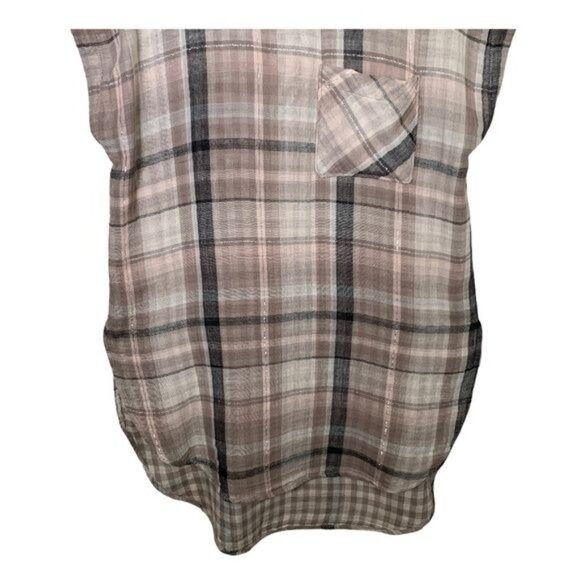 Anthropologie Akemi + Kin XS Plaid Tunic Blouse Brown Tan Sleeveless Fall - Picture 4 of 11